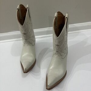 JAR Women's Embroidered Leather Cowgirl Western Pointed Boots Cream Size 6.5